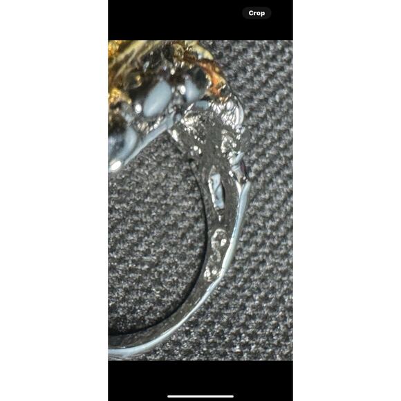 Chunky Owl Ring Size 8.5 Green Stone &‎ Rhinestones Sparkly Two Tone Metal - Picture 11 of 12